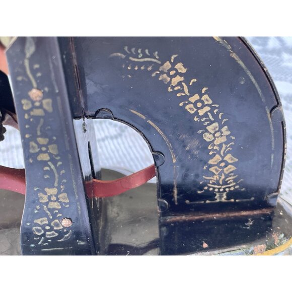 Antique 1910 Gem Postal Scale Tin Black Toleware Flowers - Picture 8 of 12